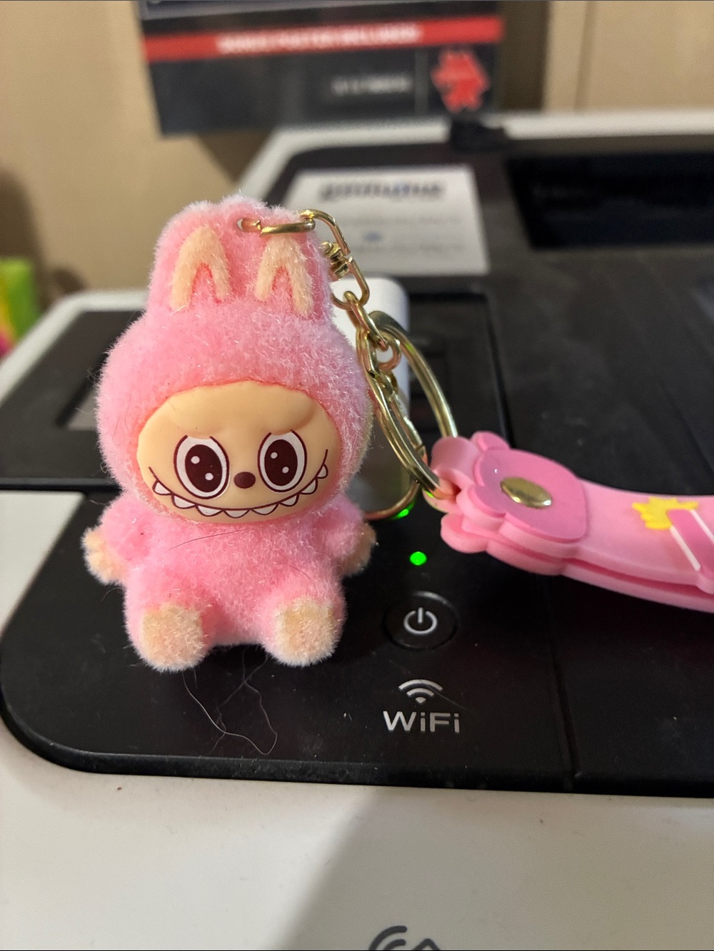 Pink Labubu Plush Keychain Charm